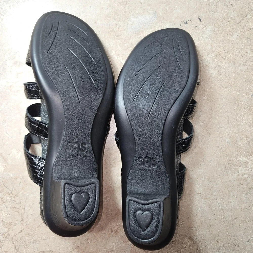 SAS Tripad Comfort Sandals Women SZ 7.5 N Black Croc Patent Slingback USA Classy